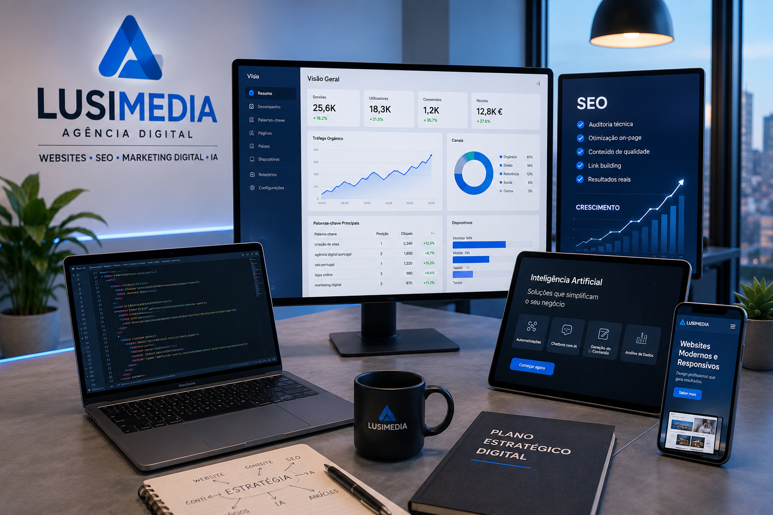 Equipa Lusimedia a desenvolver websites, SEO e soluções de Inteligência Artificial
